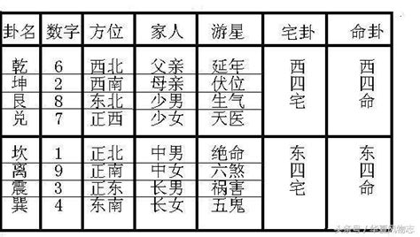 東西四命速查表|衍易風水命卦速查表